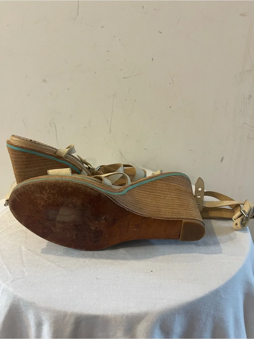 Rag & Bone Leather Wedge Sandals with Ankle Strap